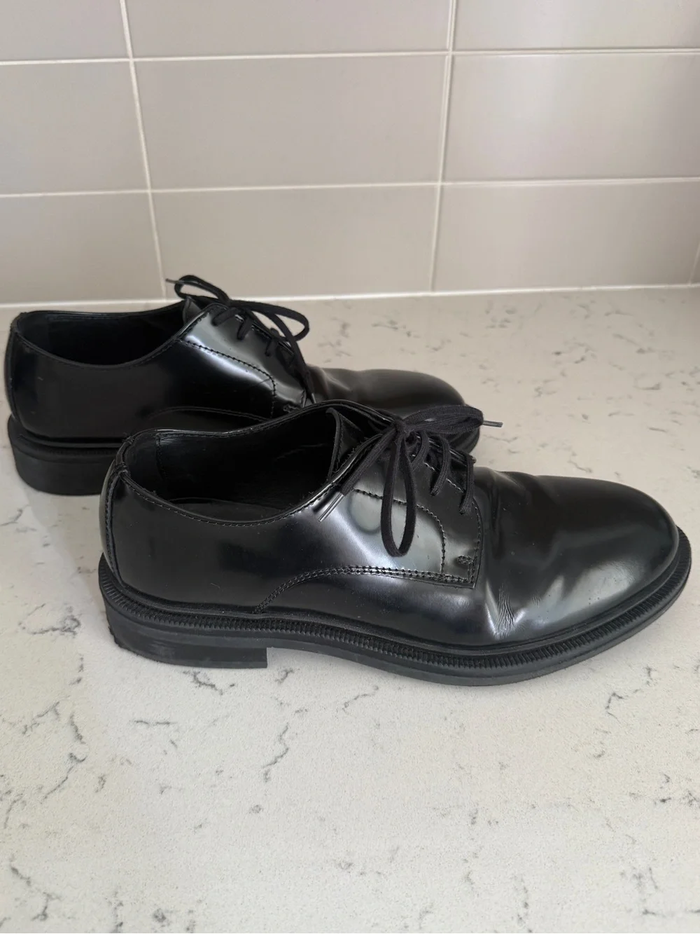 Zara Black Leather Derby Shoes - Lace-Up Oxfords